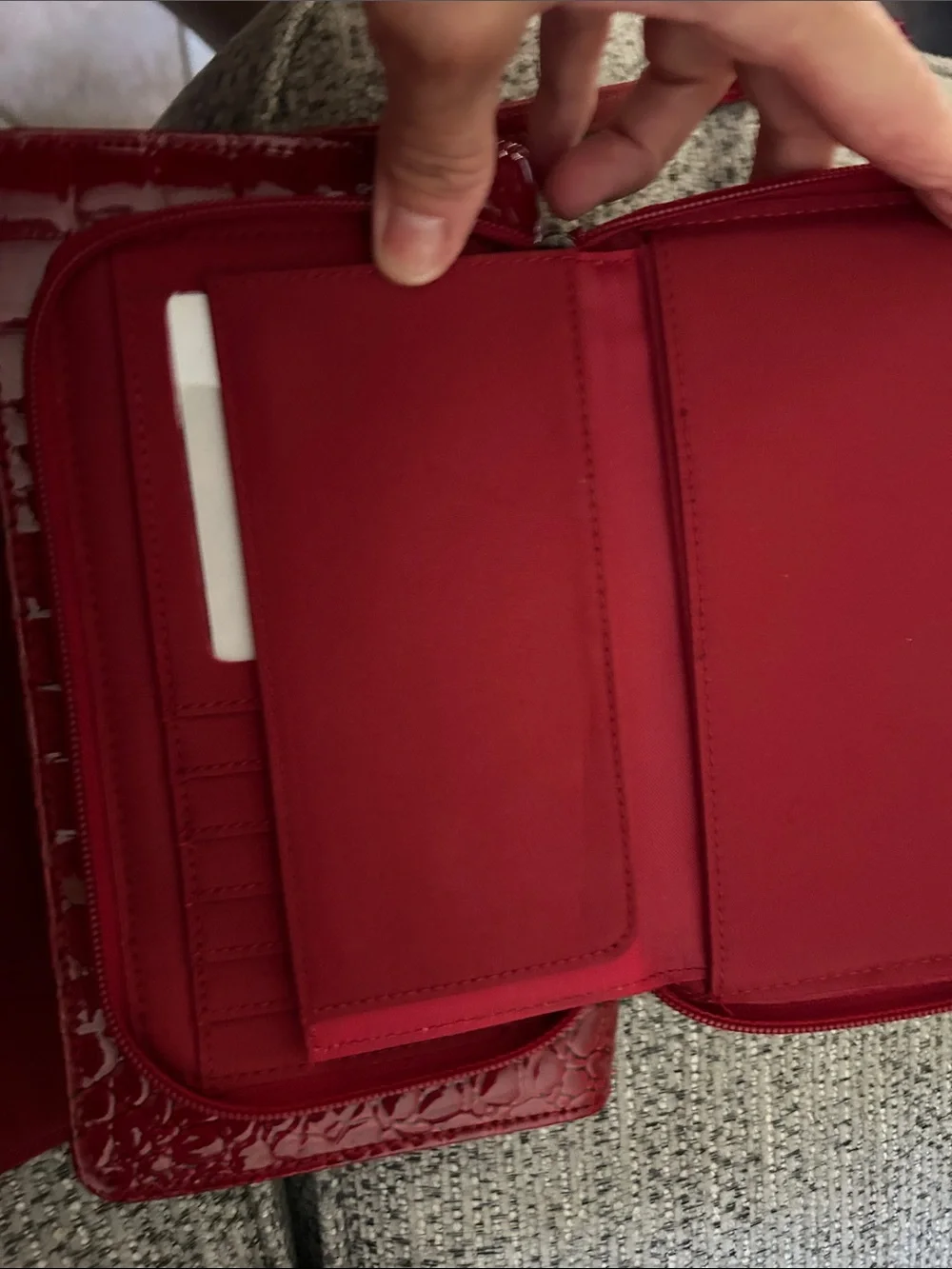 Buxton Red Patent Wallet Organizer with Card Slots and Mirror